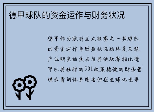 德甲球队的资金运作与财务状况